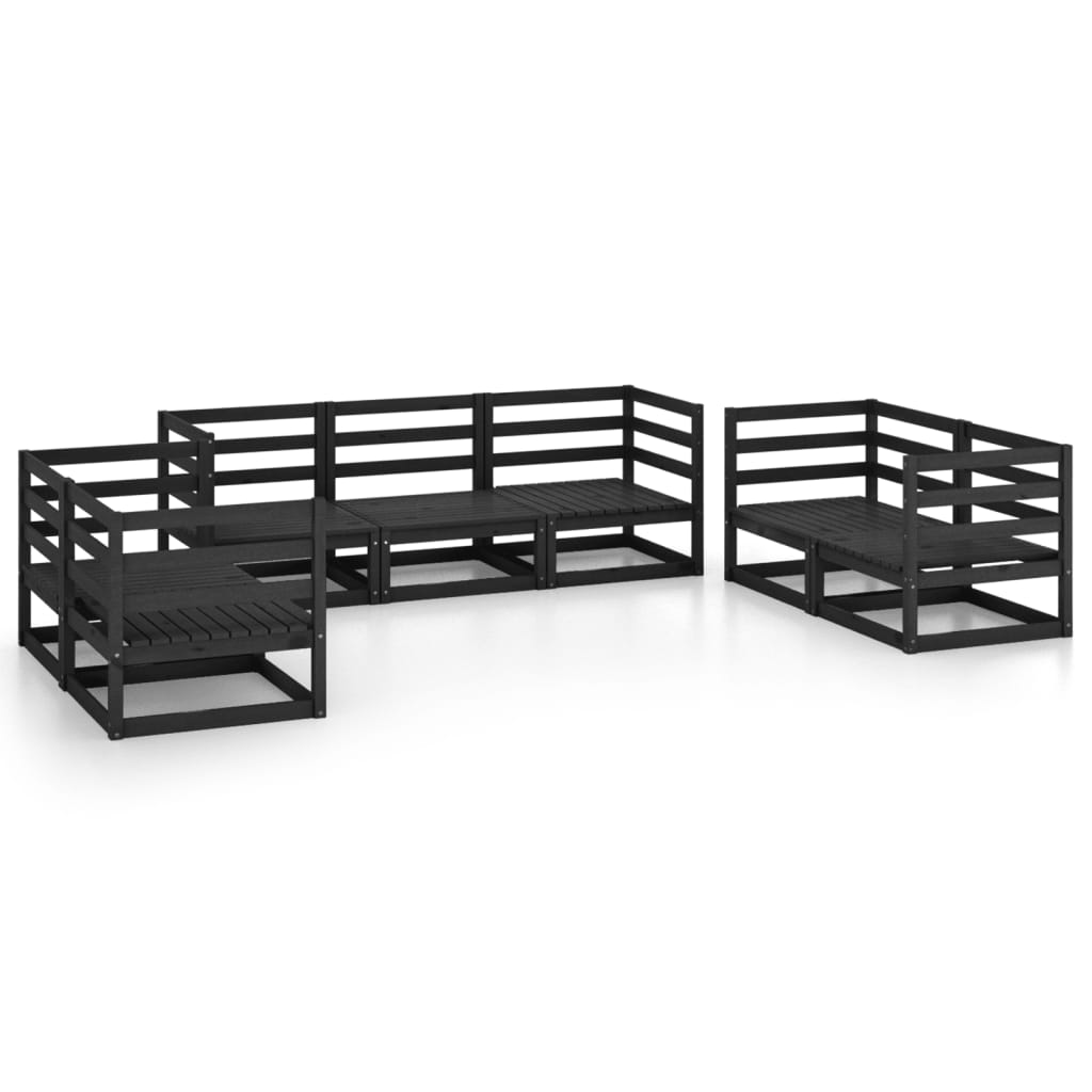 7 Piece Garden Lounge Set Black Solid Pinewood
