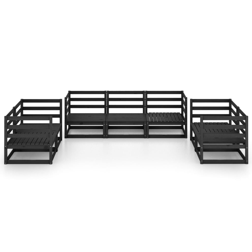 7 Piece Garden Lounge Set Black Solid Pinewood