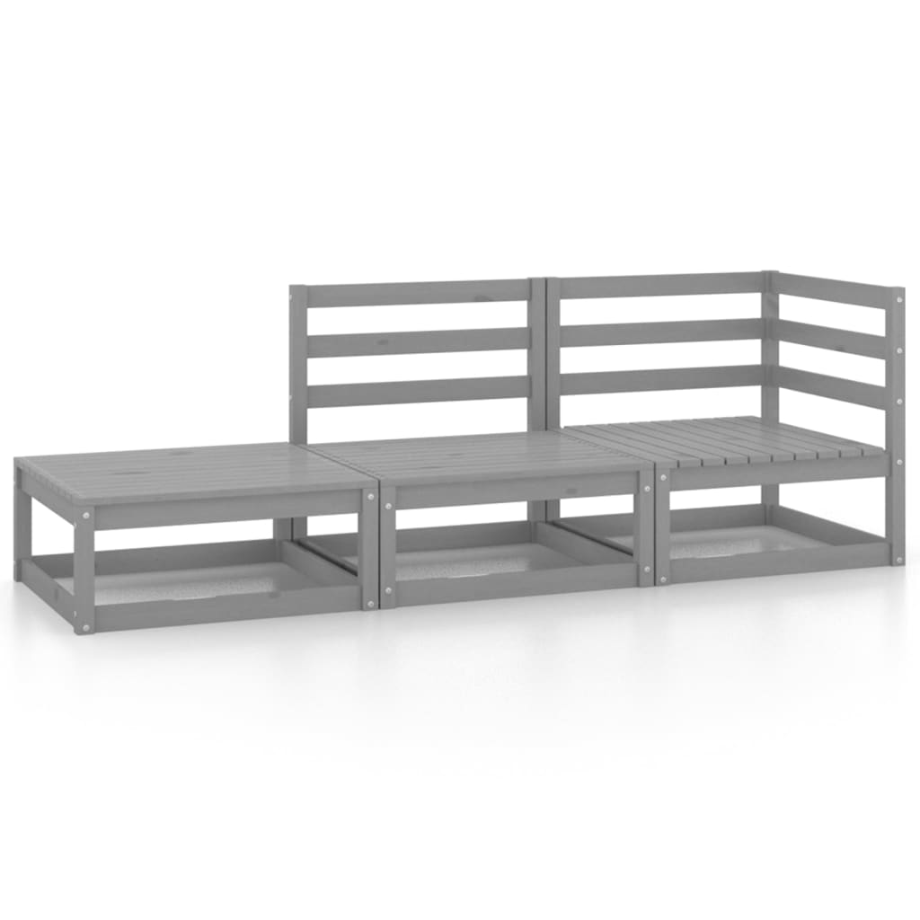 3 Piece Garden Lounge Set Grey Solid Wood Pine