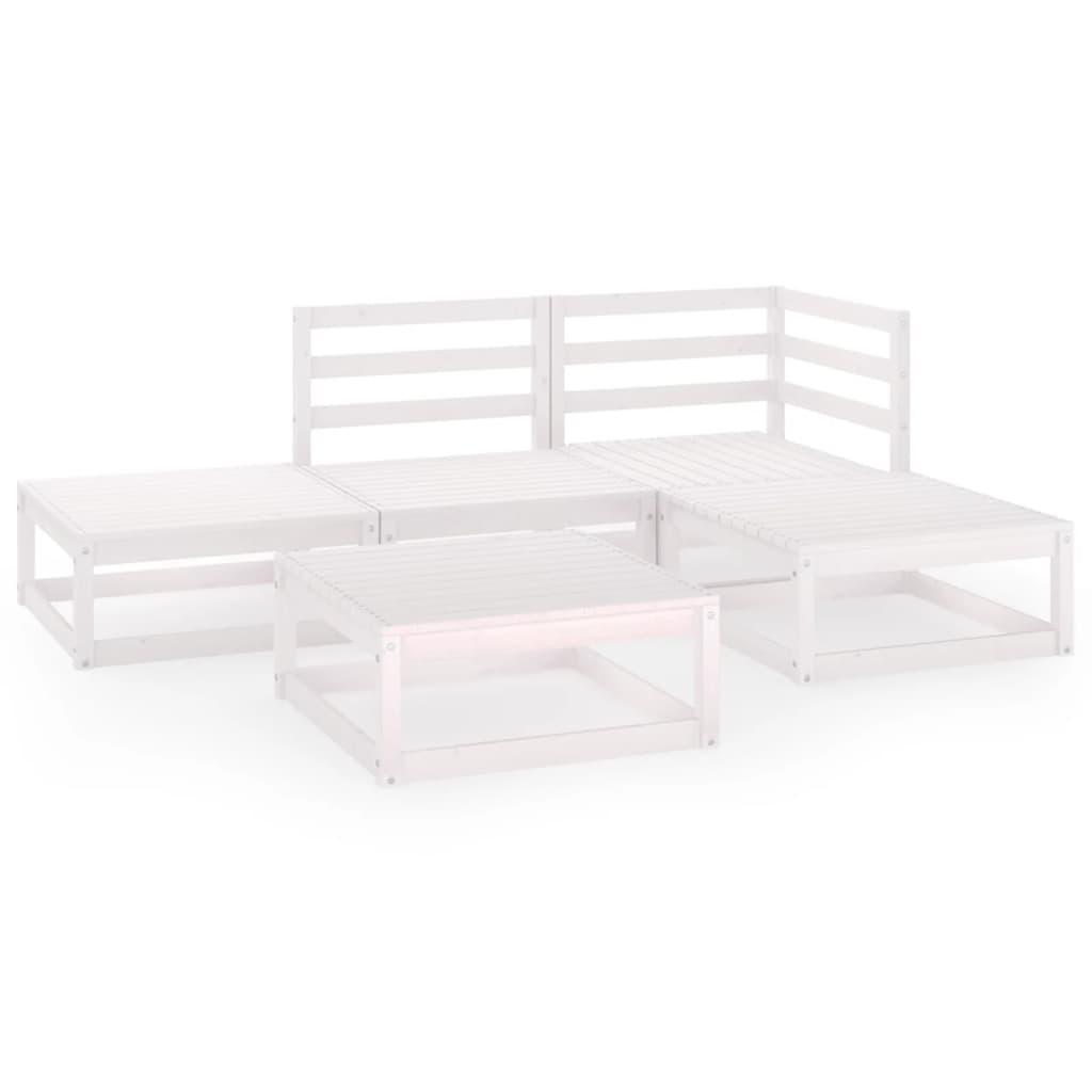 5 Piece Garden Lounge Set White Solid Pinewood