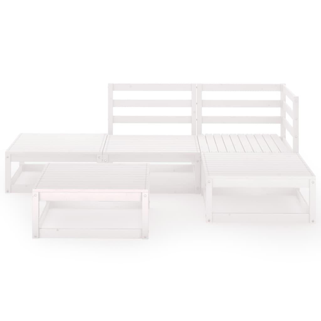 5 Piece Garden Lounge Set White Solid Pinewood