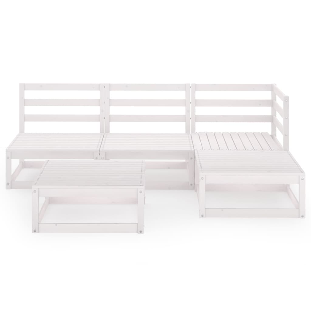 5 Piece Garden Lounge Set White Solid Pinewood