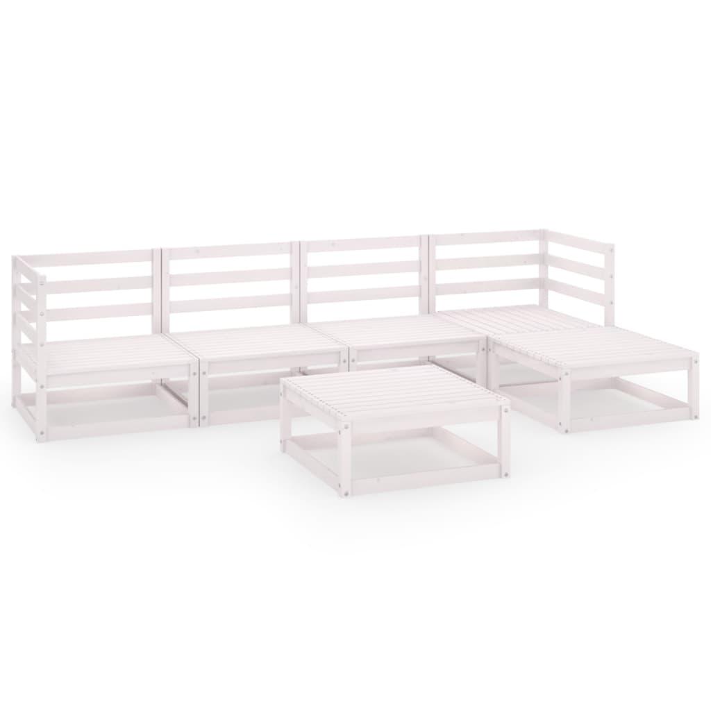 6 Piece Garden Lounge Set White Solid Pinewood