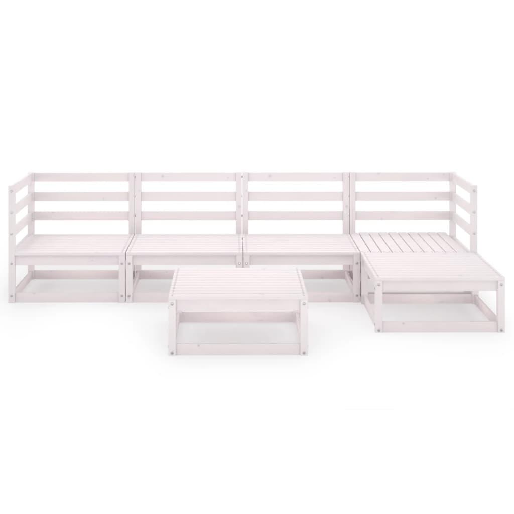 6 Piece Garden Lounge Set White Solid Pinewood