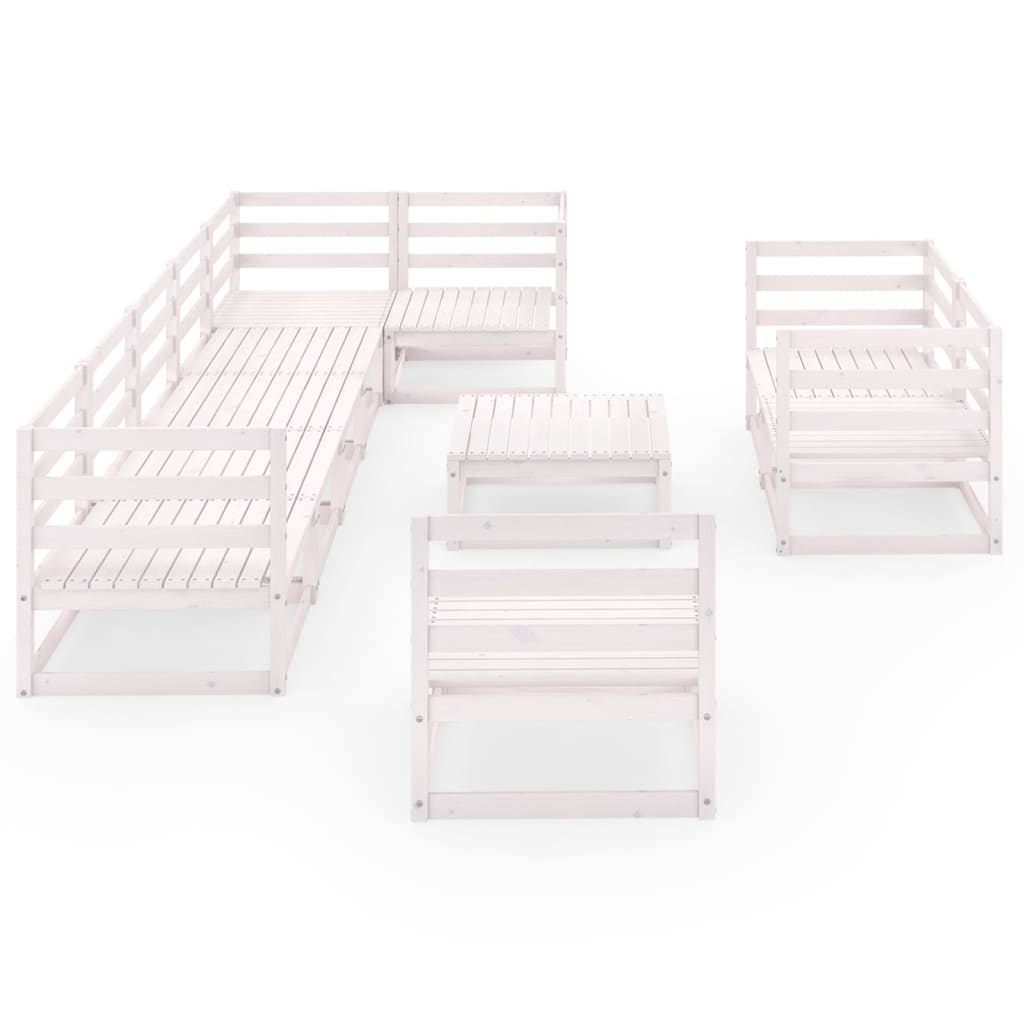 10 Piece Garden Lounge Set White Solid Pinewood
