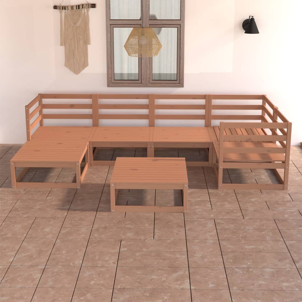 7 Piece Garden Lounge Set Honey Brown Solid Pinewood
