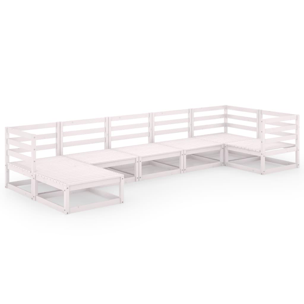 7 Piece Garden Lounge Set White Solid Pinewood