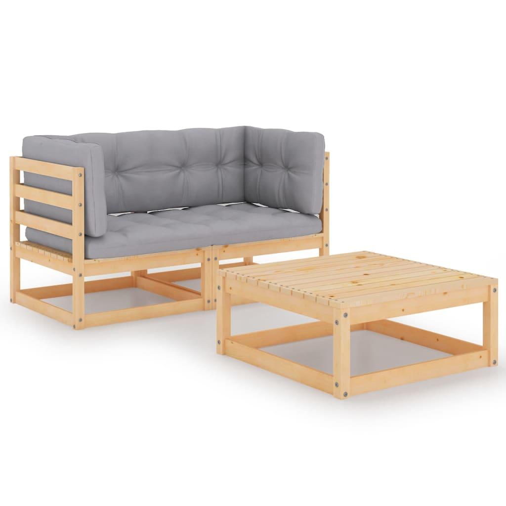 3 Piece Garden Lounge Set with Cushions Solid Pinewood