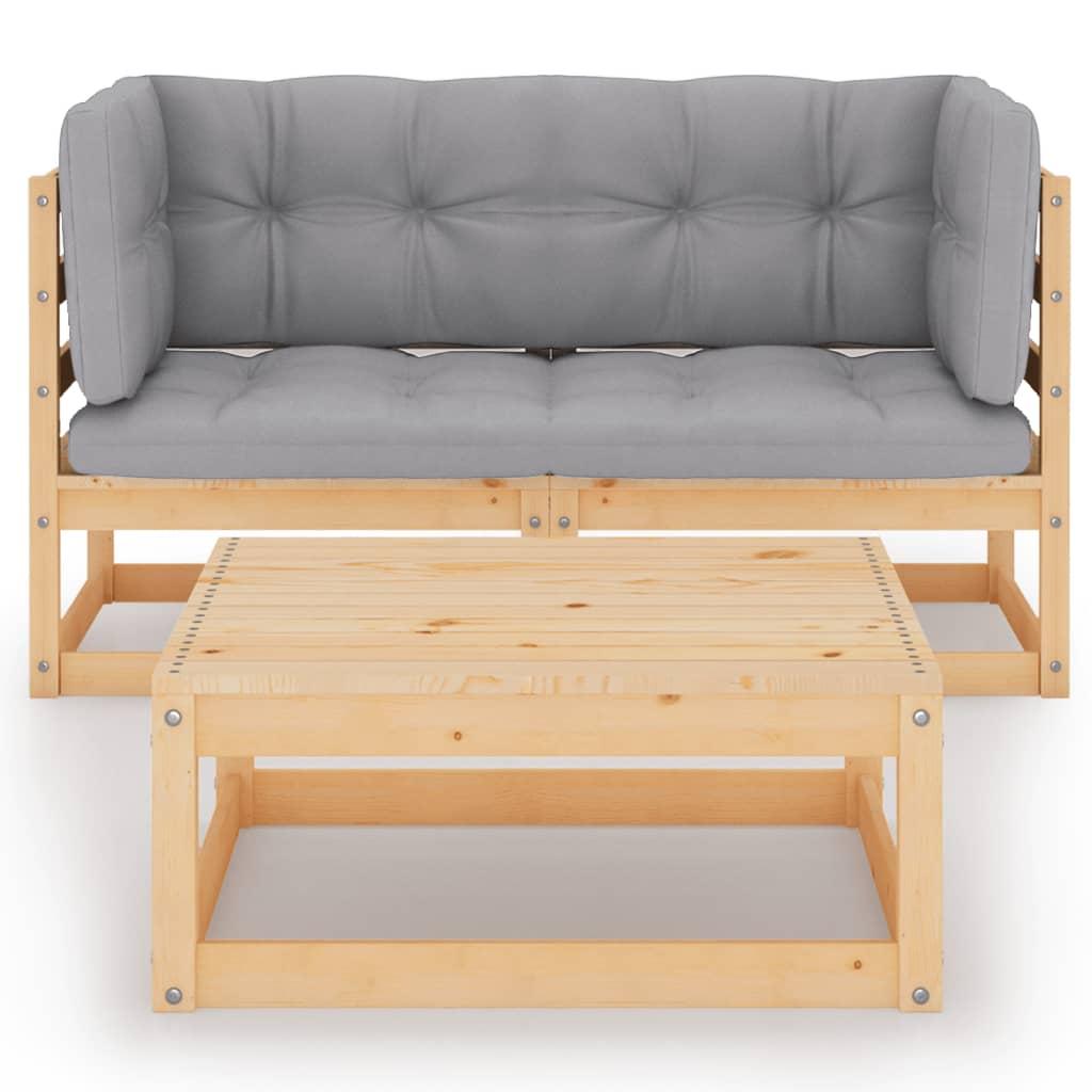 3 Piece Garden Lounge Set with Cushions Solid Pinewood