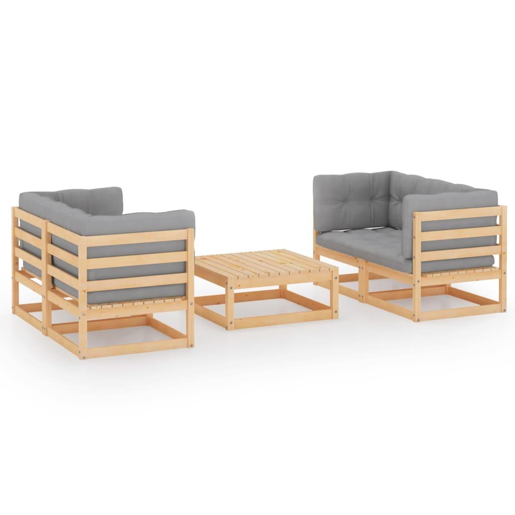 5 Piece Garden Lounge Set with Cushions Solid Pinewood