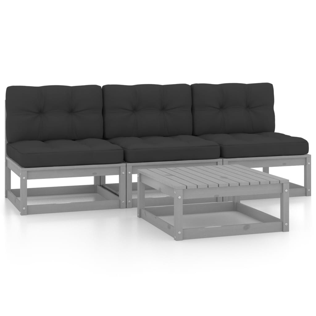4 Piece Garden Lounge Set with Cushions Solid Pinewood