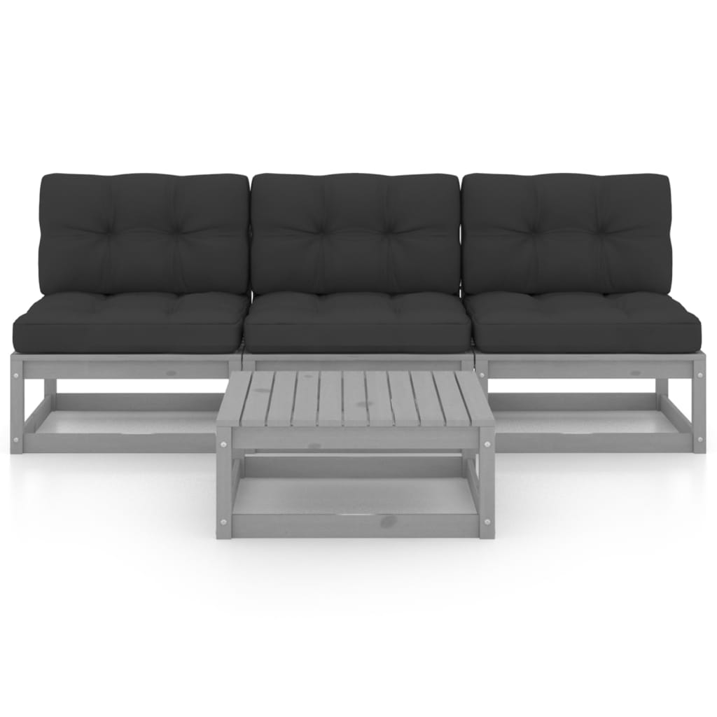 4 Piece Garden Lounge Set with Cushions Solid Pinewood