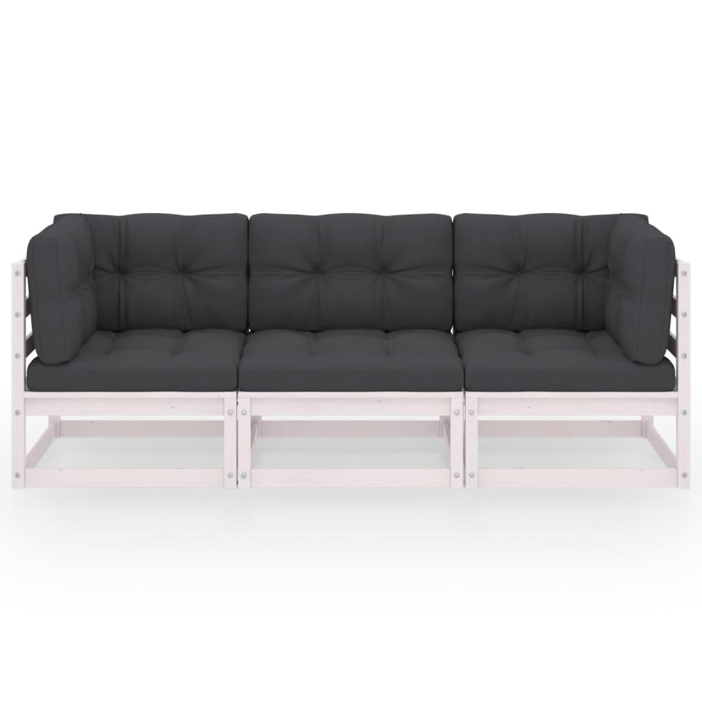 3-Seater Garden Sofa with Cushions Solid Pinewood