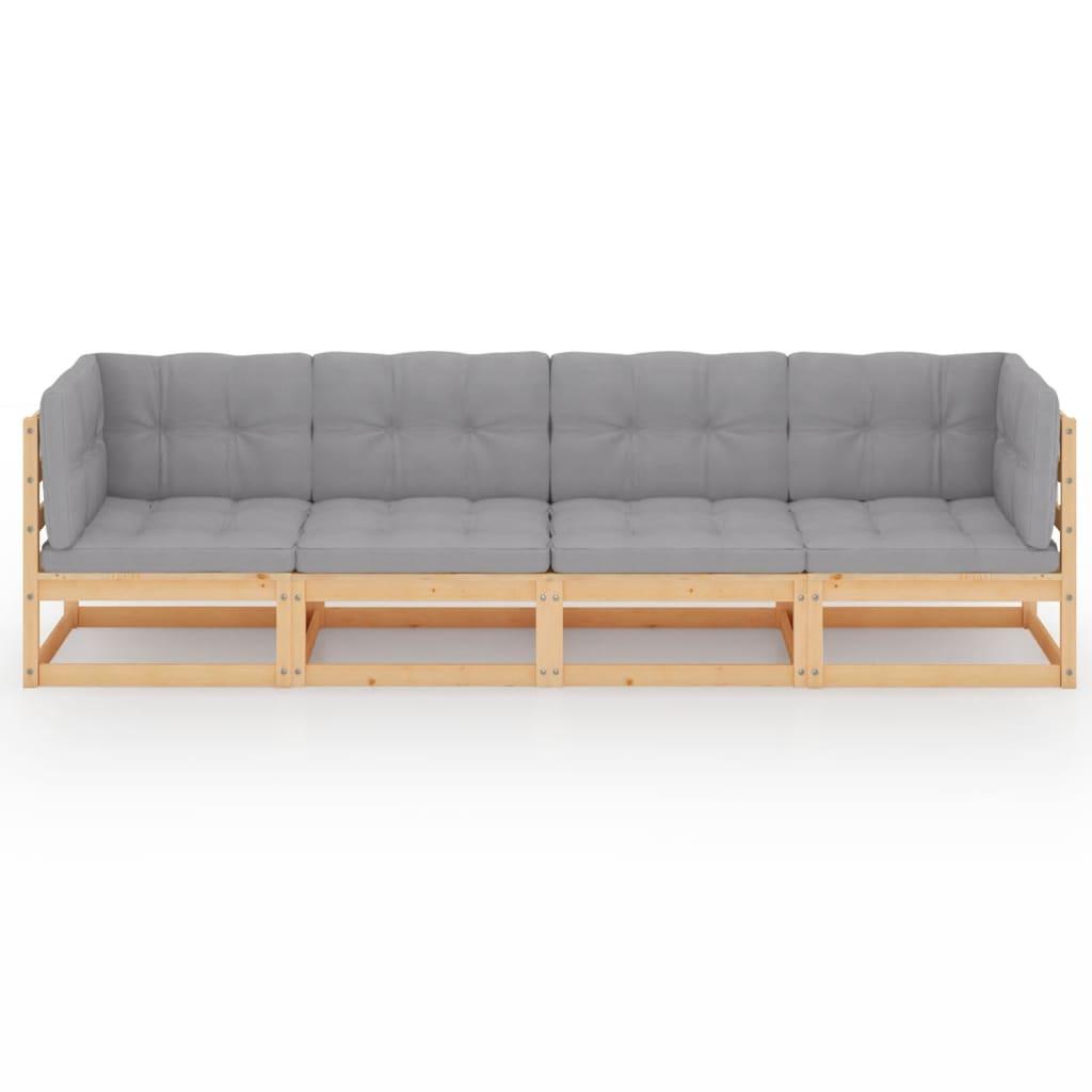 4-Seater Garden Sofa with Cushions Solid Pinewood
