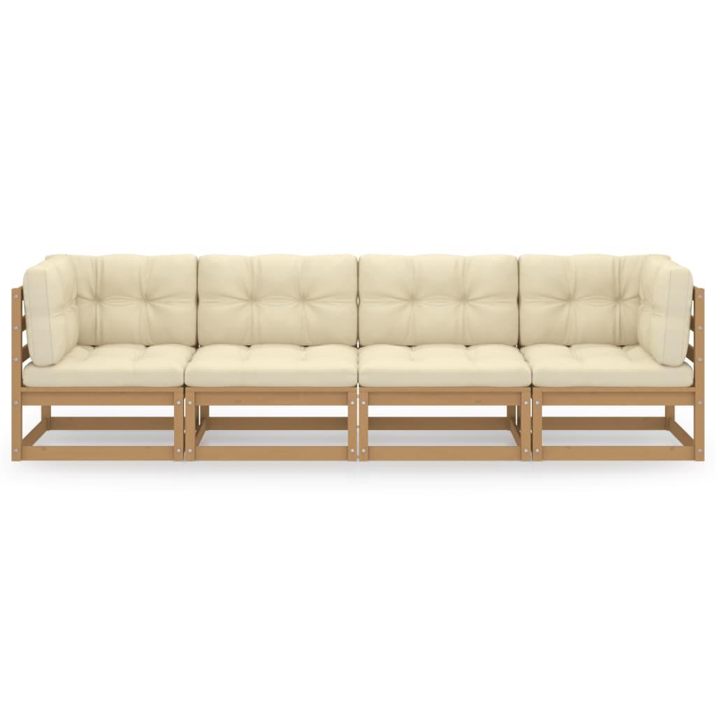 4-Seater Garden Sofa with Cushions Solid Pinewood