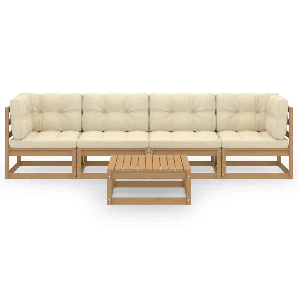 5 Piece Garden Lounge Set with Cushions Solid Pinewood