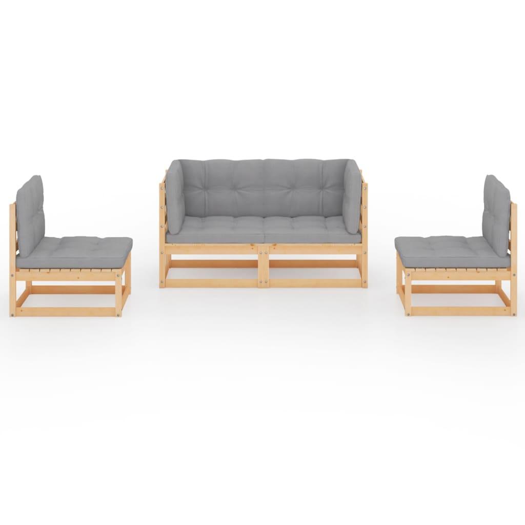 4 Piece Garden Lounge Set with Cushions Solid Pinewood