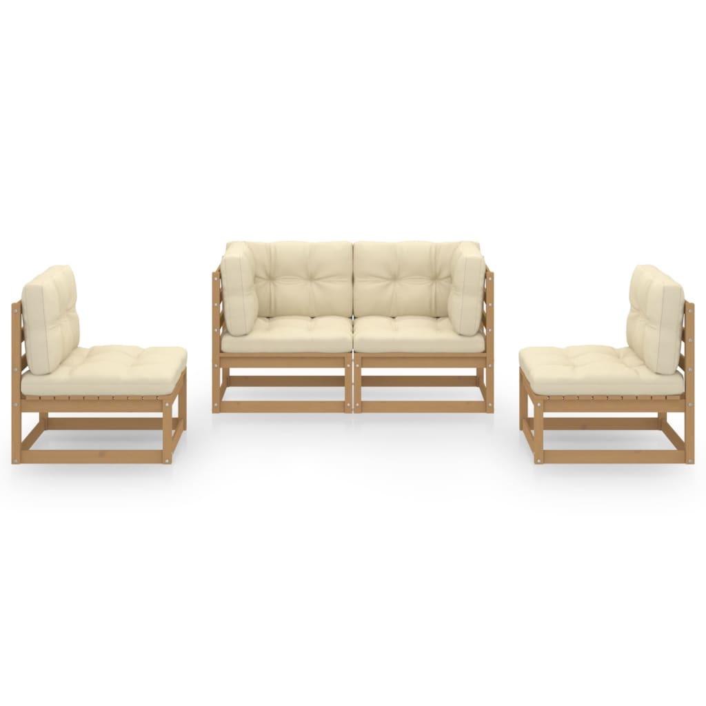4 Piece Garden Lounge Set with Cushions Solid Pinewood