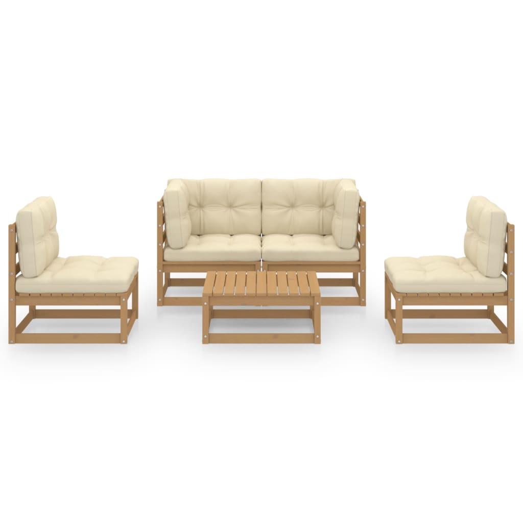 5 Piece Garden Lounge Set with Cushions Solid Pinewood