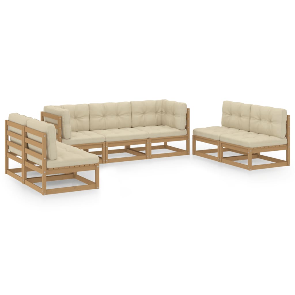 7 Piece Garden Lounge Set with Cushions Solid Pinewood