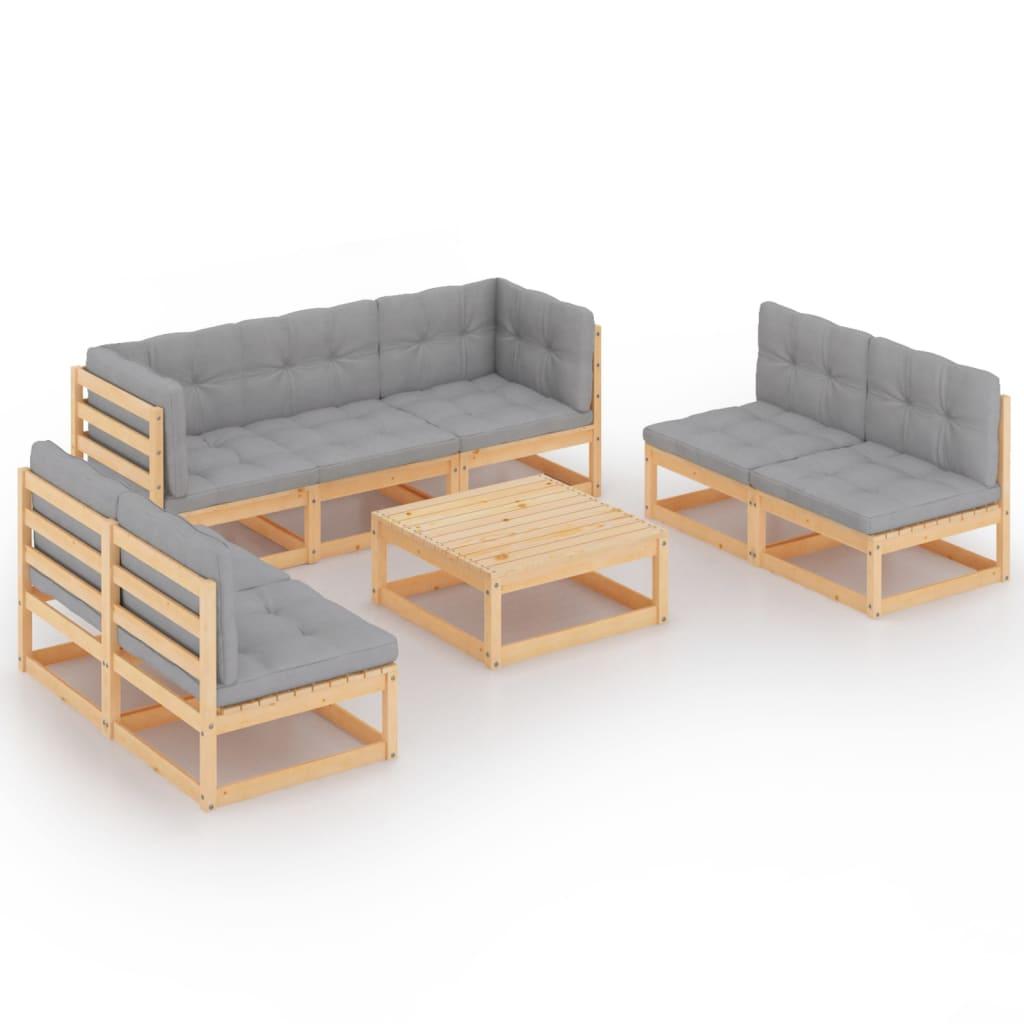 8 Piece Garden Lounge Set with Cushions Solid Pinewood