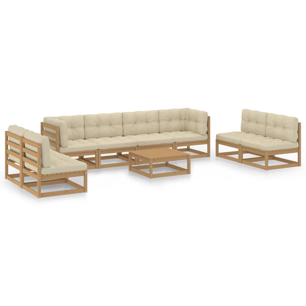 9 Piece Garden Lounge Set with Cushions Solid Pinewood
