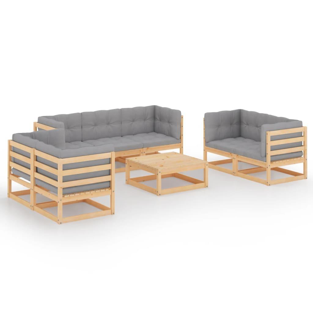 8 Piece Garden Lounge Set with Cushions Solid Pinewood