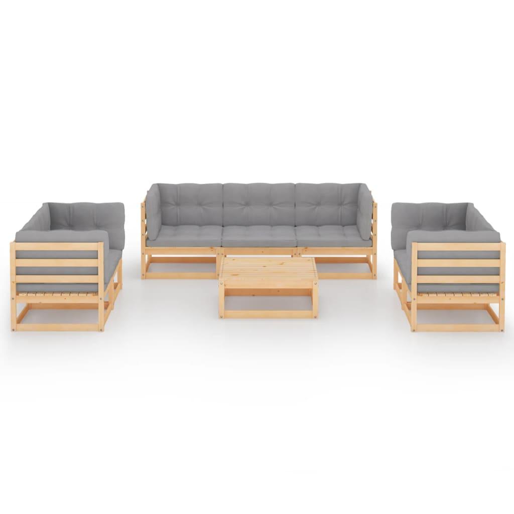 8 Piece Garden Lounge Set with Cushions Solid Pinewood