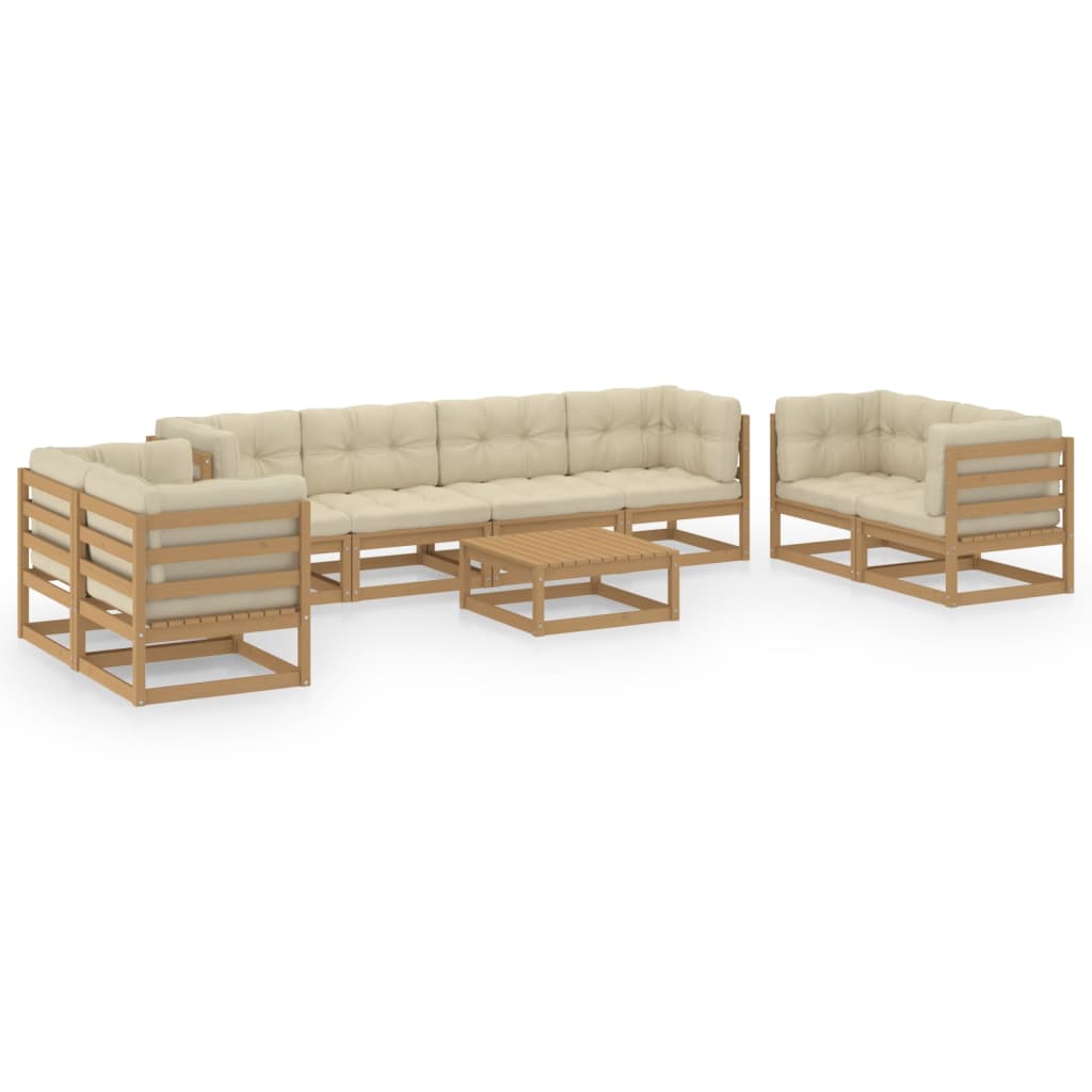 9 Piece Garden Lounge Set with Cushions Solid Pinewood