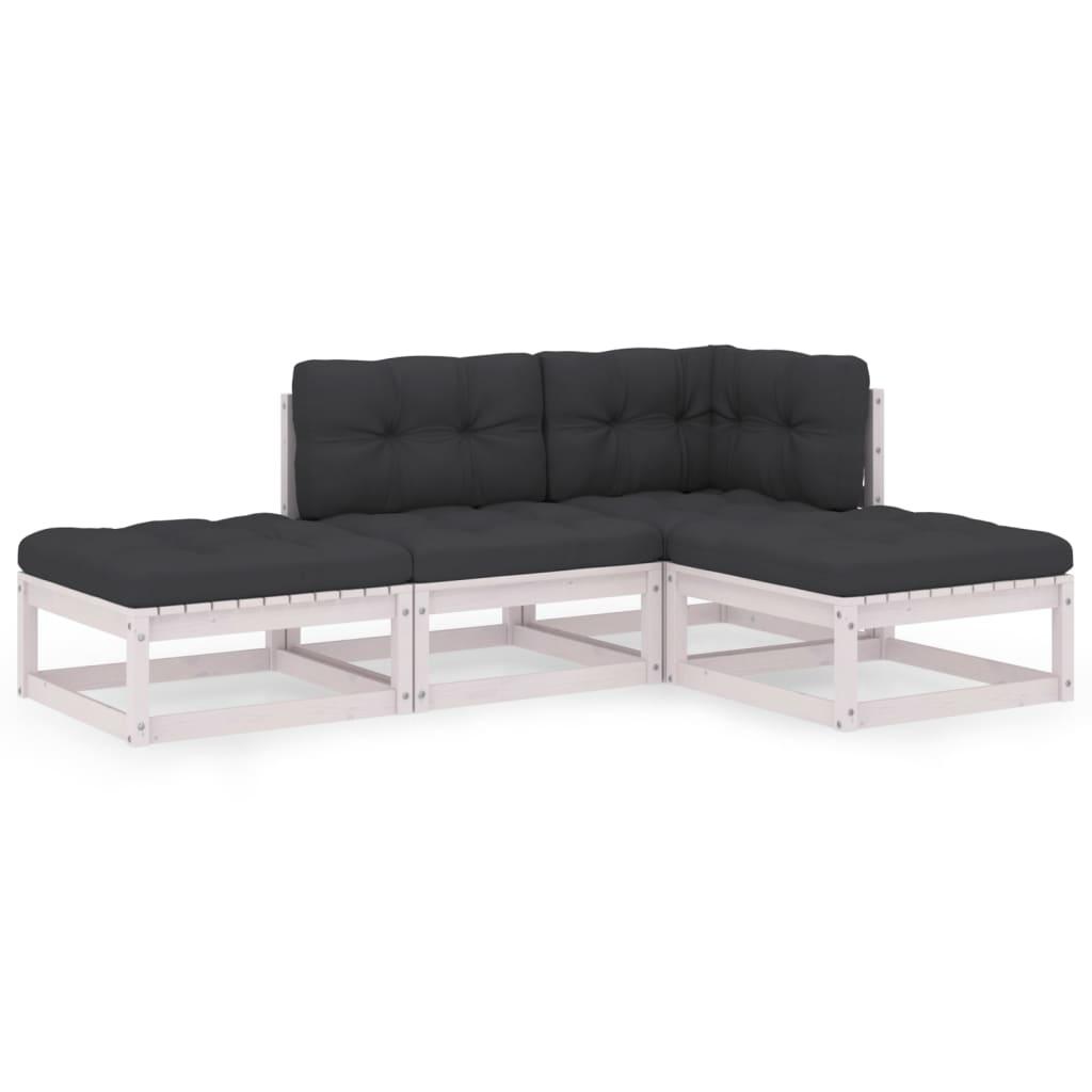 4 Piece Garden Lounge Set with Cushions Solid Pinewood