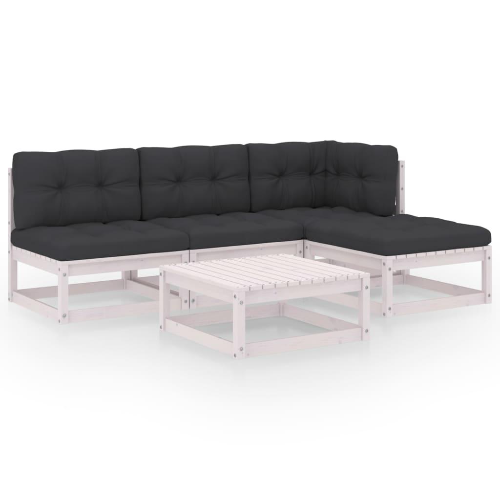 5 Piece Garden Lounge Set with Cushions Solid Pinewood