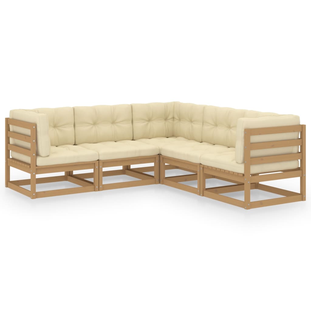 5 Piece Garden Lounge Set with Cushions Solid Pinewood
