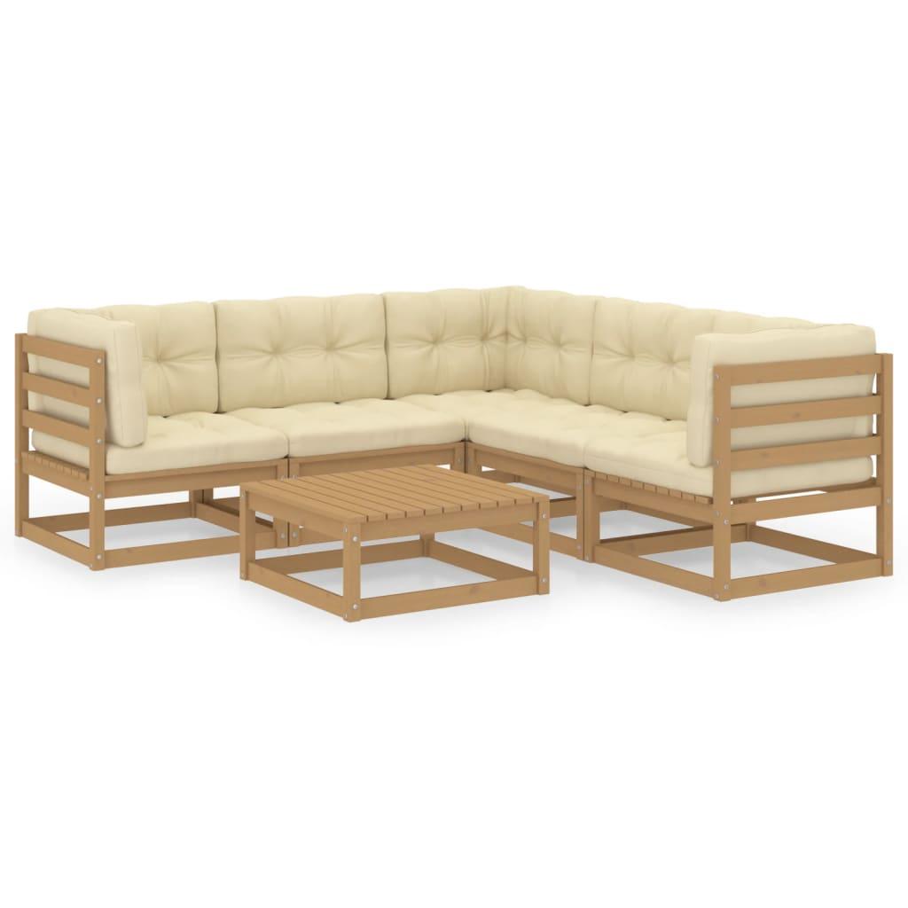 6 Piece Garden Lounge Set with Cushions Solid Pinewood