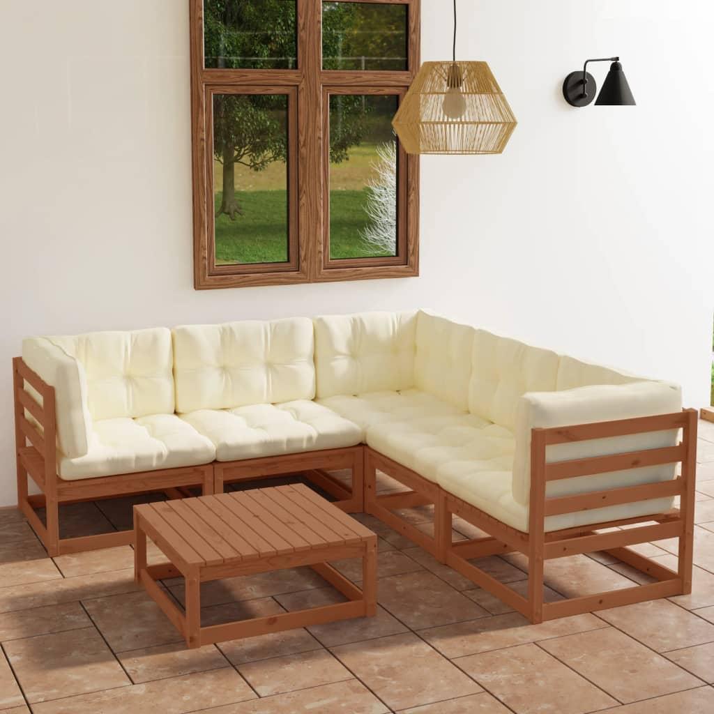 6 Piece Garden Lounge Set with Cushions Solid Pinewood