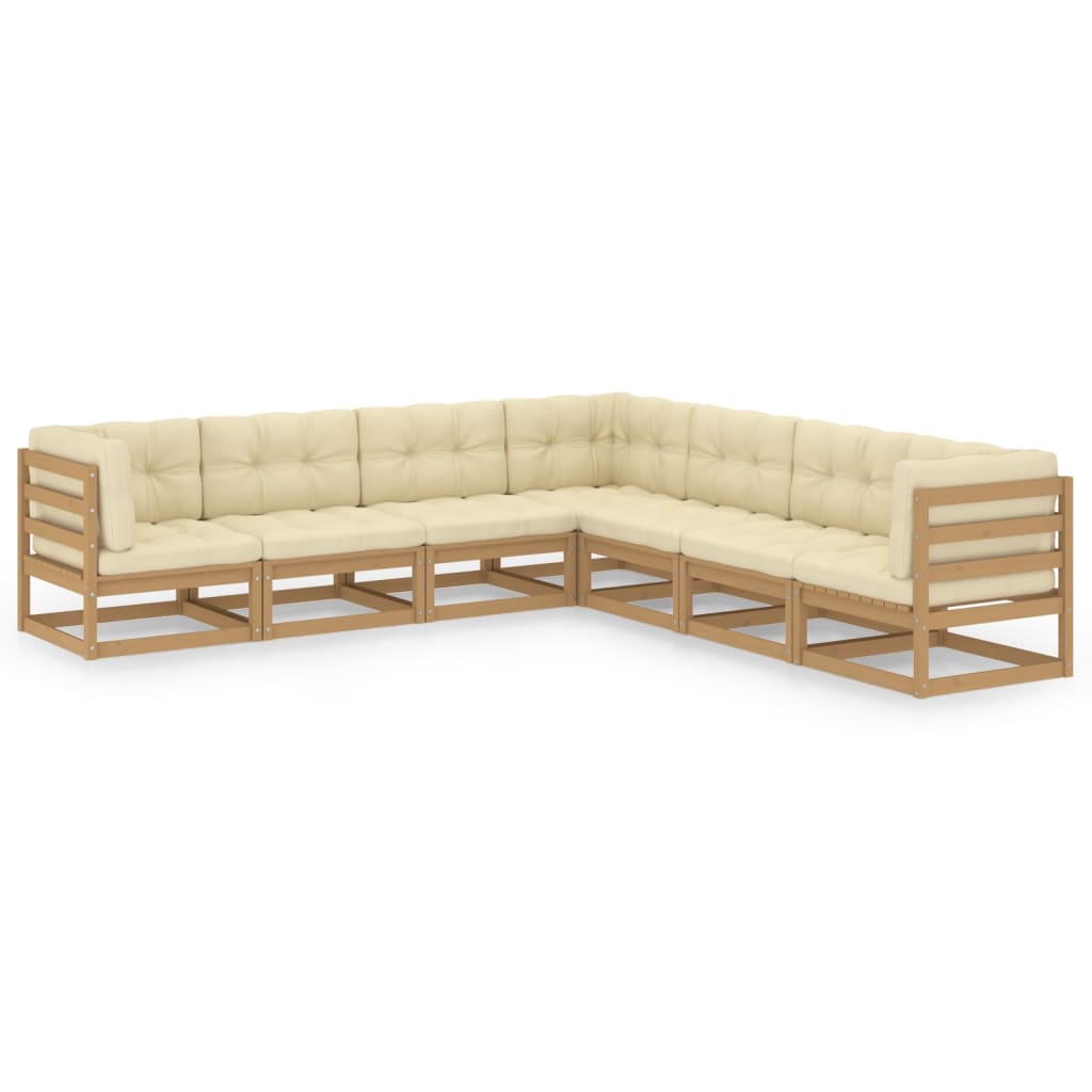 7 Piece Garden Lounge Set with Cushions Solid Pinewood