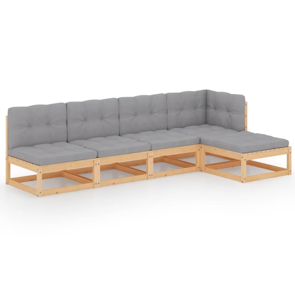 5 Piece Garden Lounge Set with Cushions Solid Pinewood