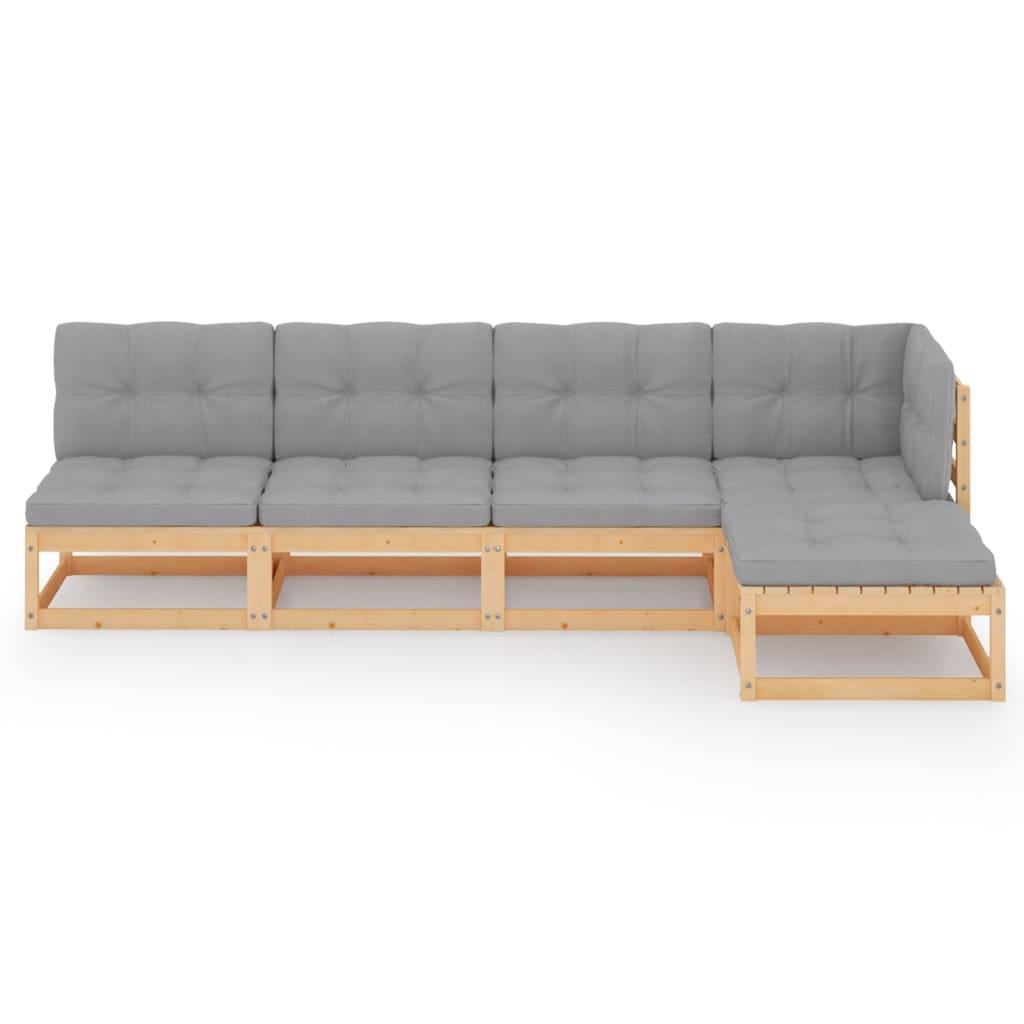 5 Piece Garden Lounge Set with Cushions Solid Pinewood