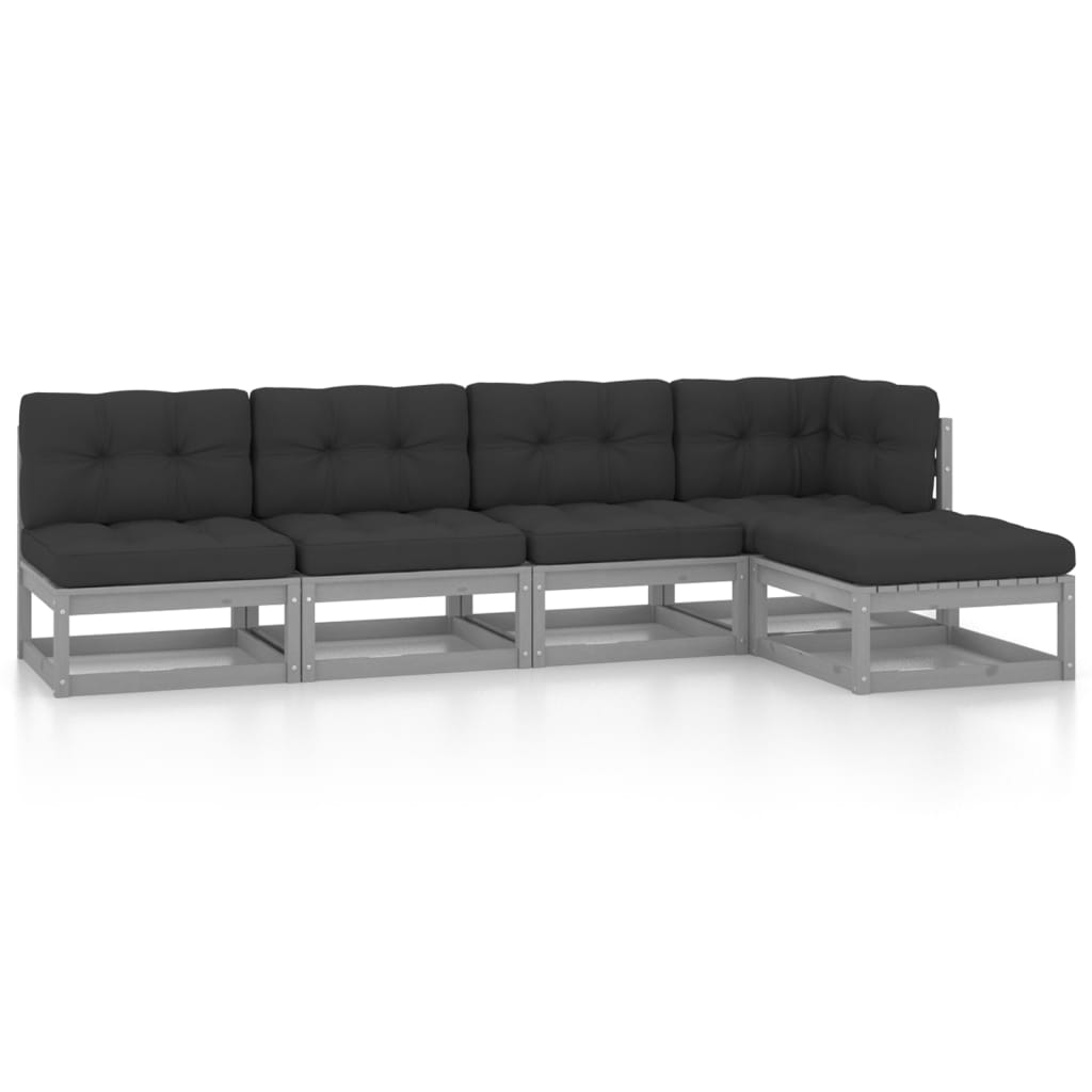 5 Piece Garden Lounge Set with Cushions Solid Pinewood