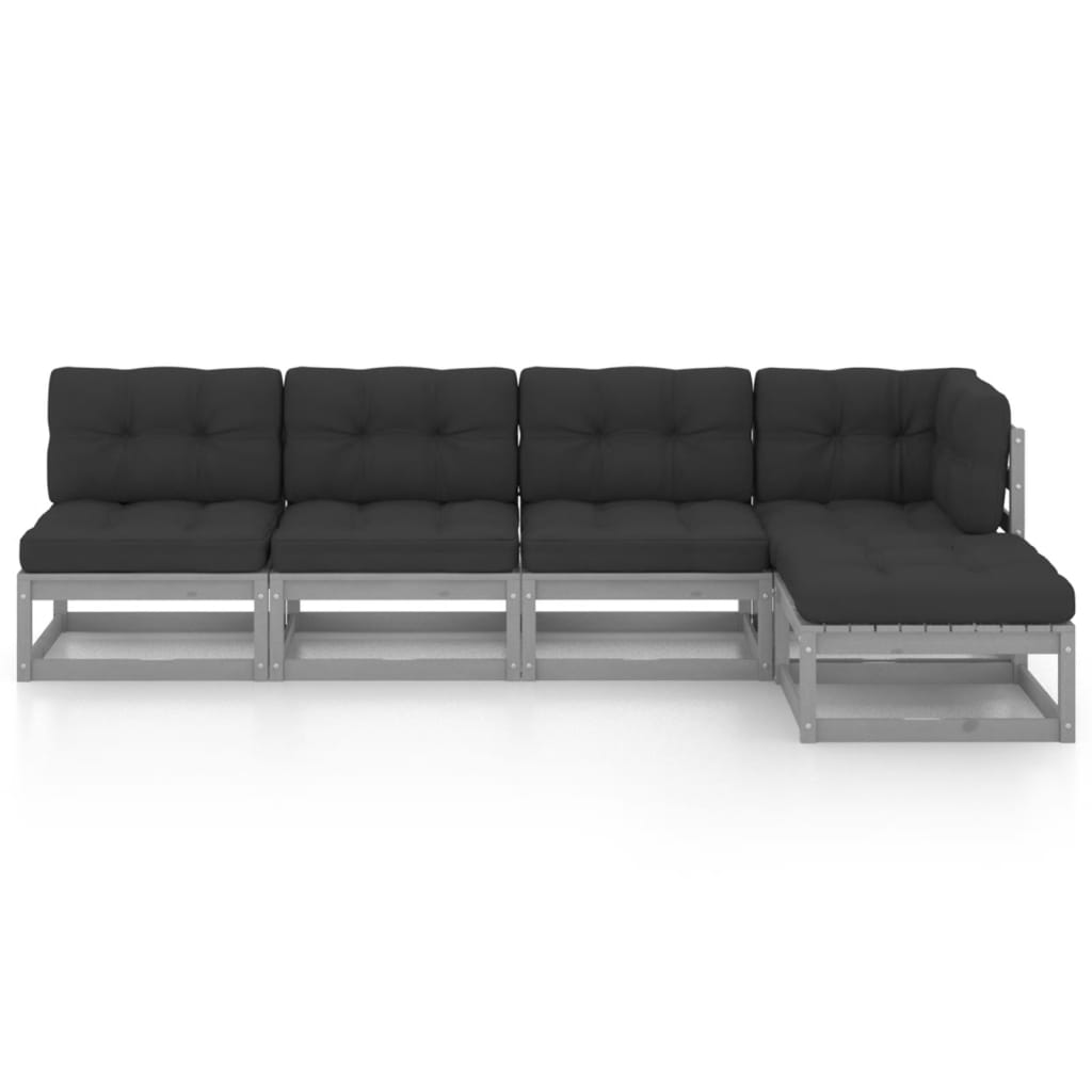 5 Piece Garden Lounge Set with Cushions Solid Pinewood
