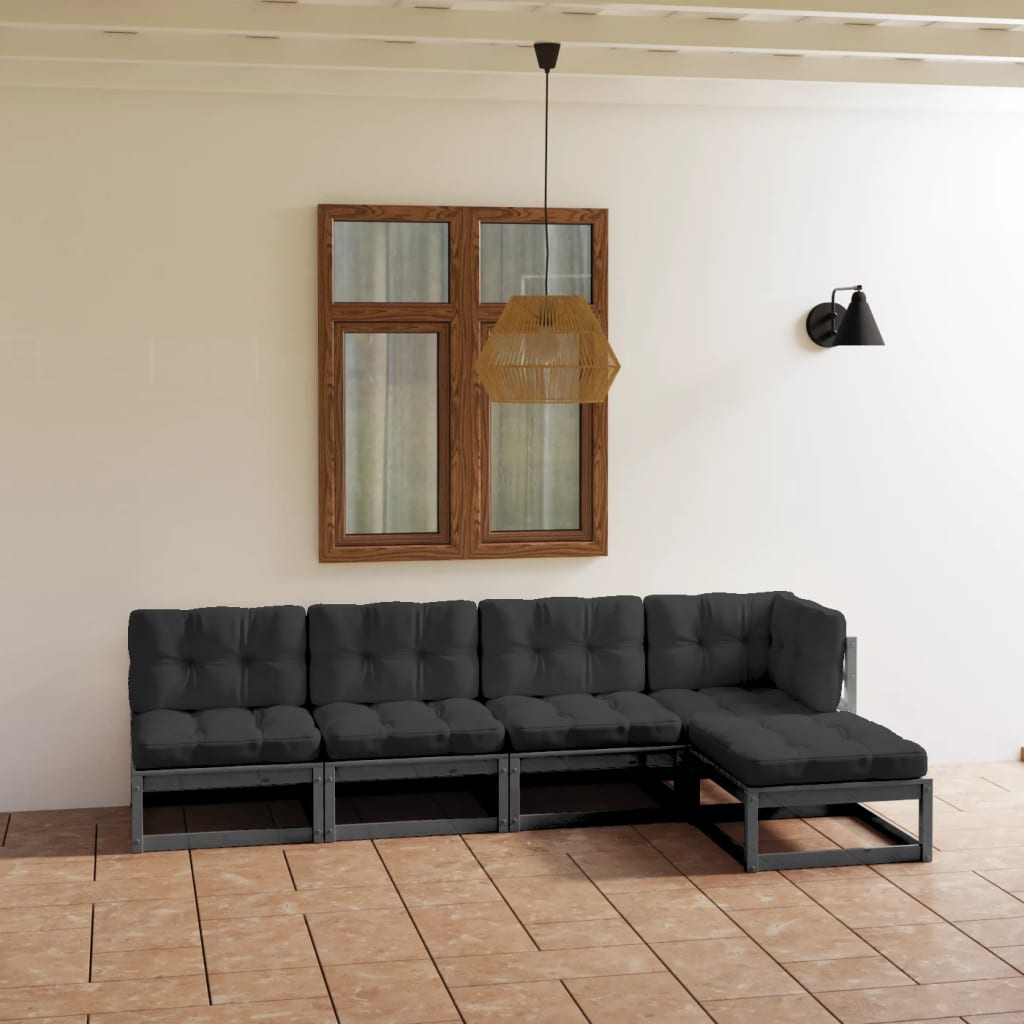 5 Piece Garden Lounge Set with Cushions Solid Pinewood