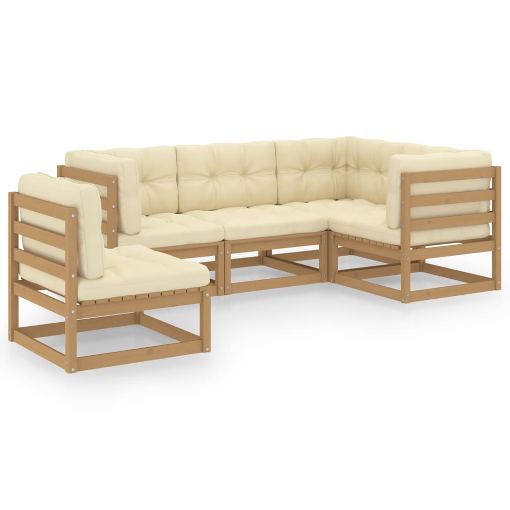 5 Piece Garden Lounge Set with Cushions Solid Pinewood