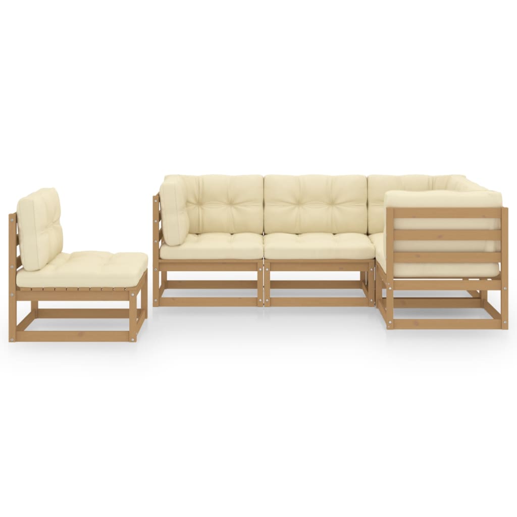 5 Piece Garden Lounge Set with Cushions Solid Pinewood
