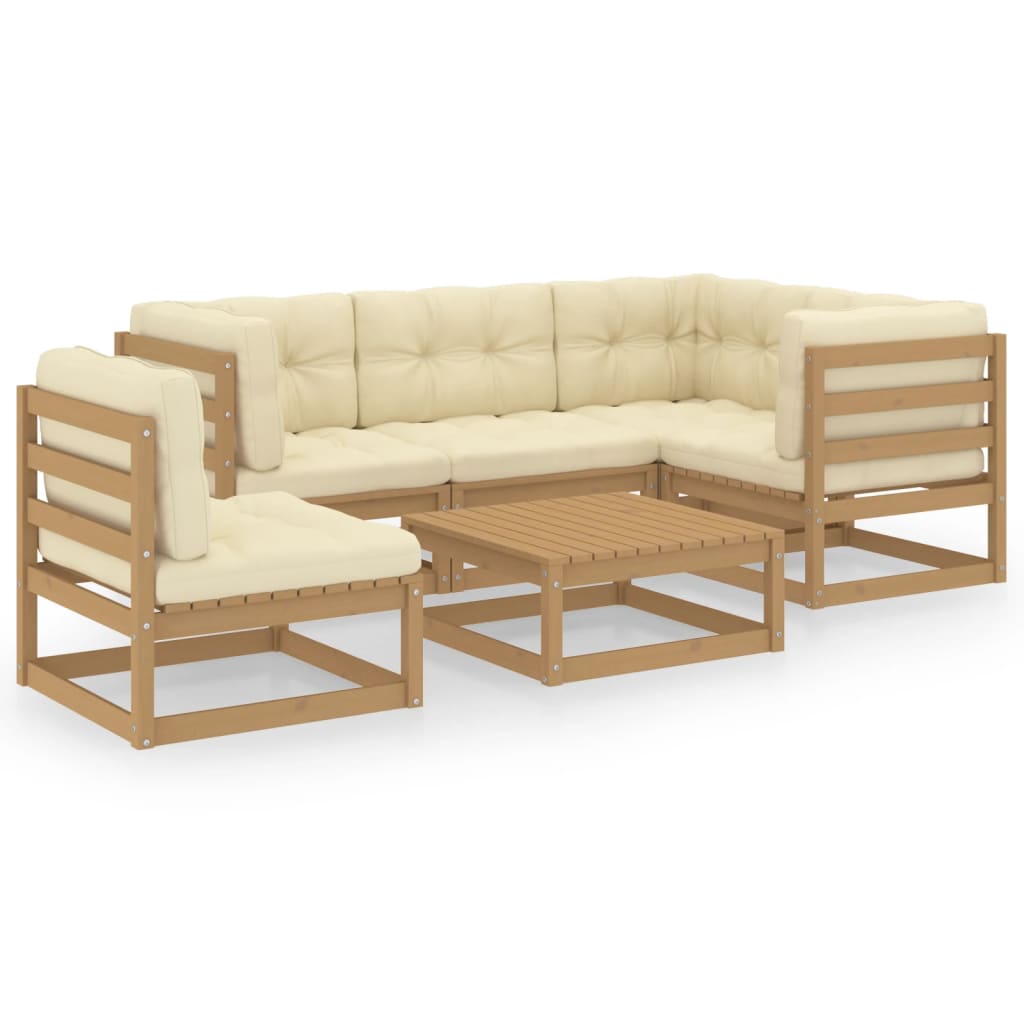 6 Piece Garden Lounge Set with Cushions Solid Pinewood