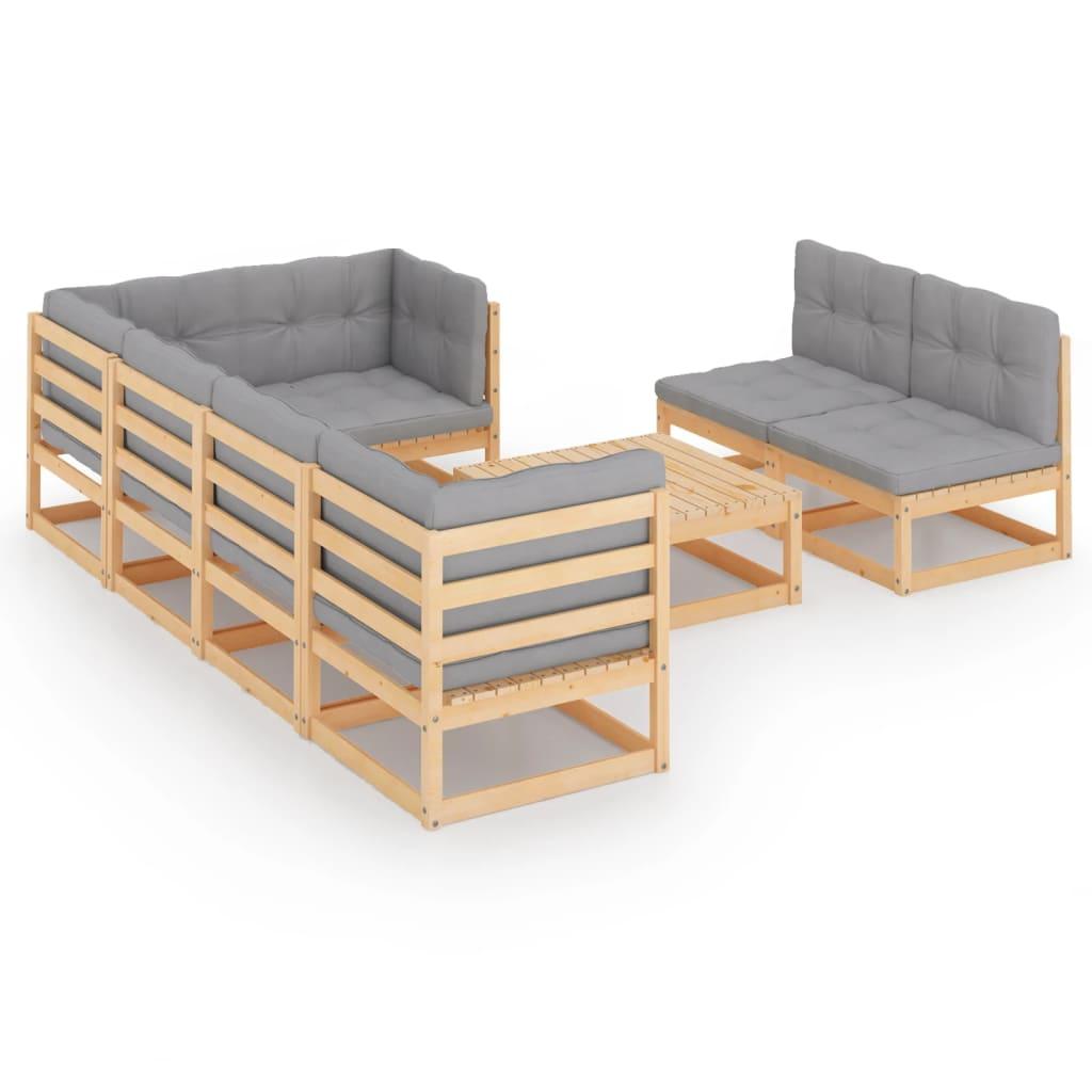 8 Piece Garden Lounge Set with Cushions Solid Pinewood