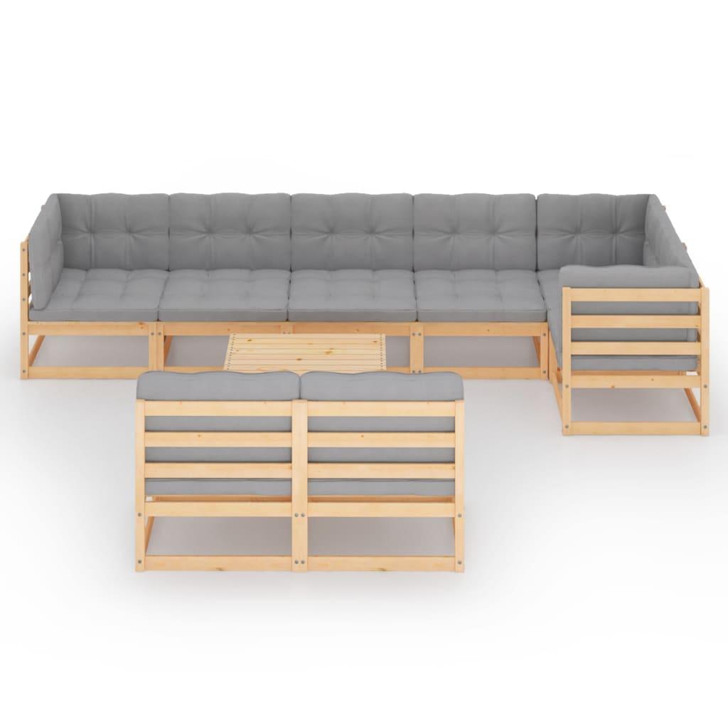 9 Piece Garden Lounge Set with Cushions Solid Pinewood