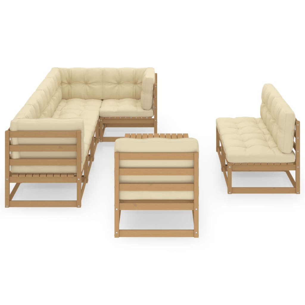 9 Piece Garden Lounge Set with Cushions Solid Pinewood