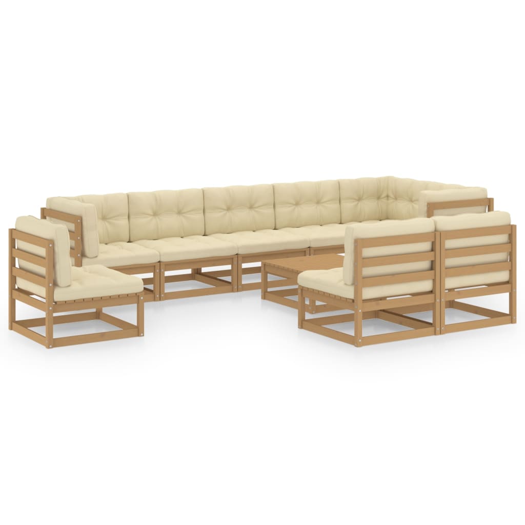 10 Piece Garden Lounge Set with Cushions Solid Pinewood