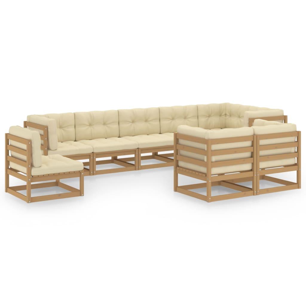 9 Piece Garden Lounge Set with Cushions Solid Pinewood