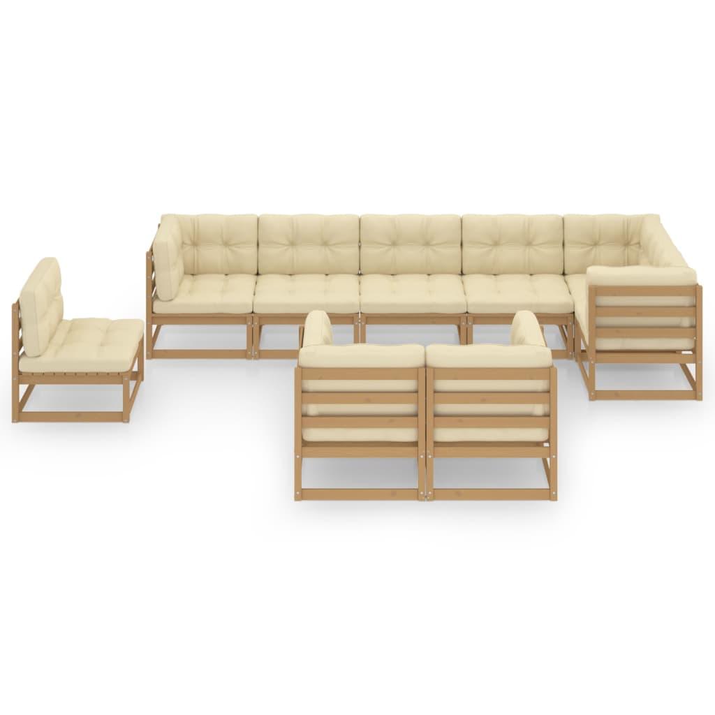 9 Piece Garden Lounge Set with Cushions Solid Pinewood