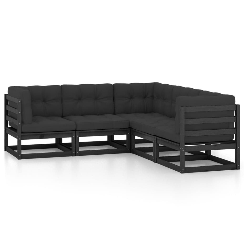 5 Piece Garden Lounge Set with Cushions Solid Pinewood